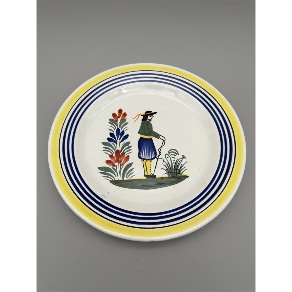 Vintage French HB Henriot Quimper, Signed Antique Dinner Plate 10"